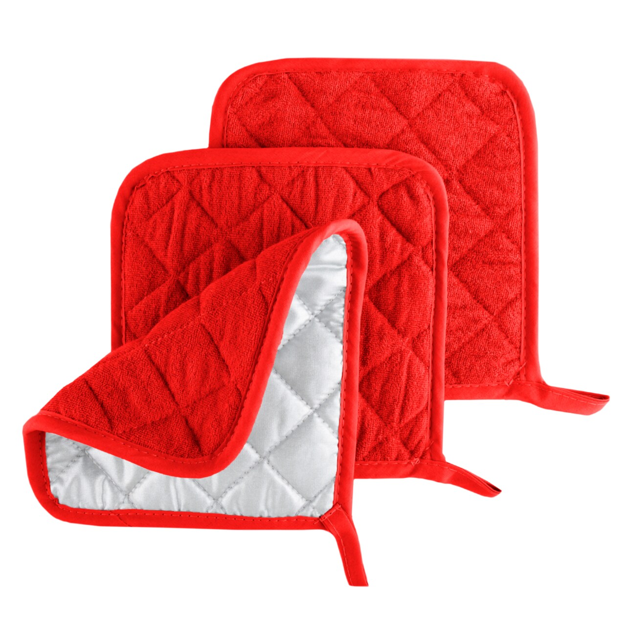 Lavish Home Set Of 3 Red Pot Holders Heat 7.25X6.5 Machine Washable